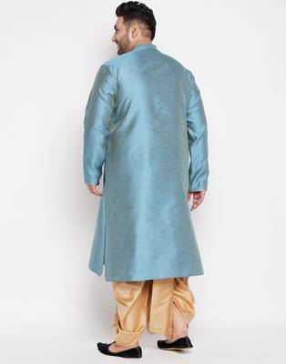 Men's aqua blue & rose gold silk blend kurta and dhoti set 3