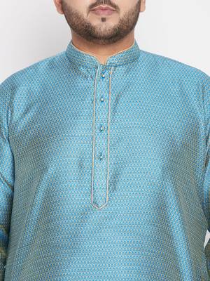 Men's aqua blue & rose gold silk blend kurta and dhoti set 4