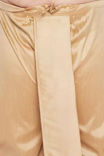 Men's aqua blue & rose gold silk blend kurta and dhoti set