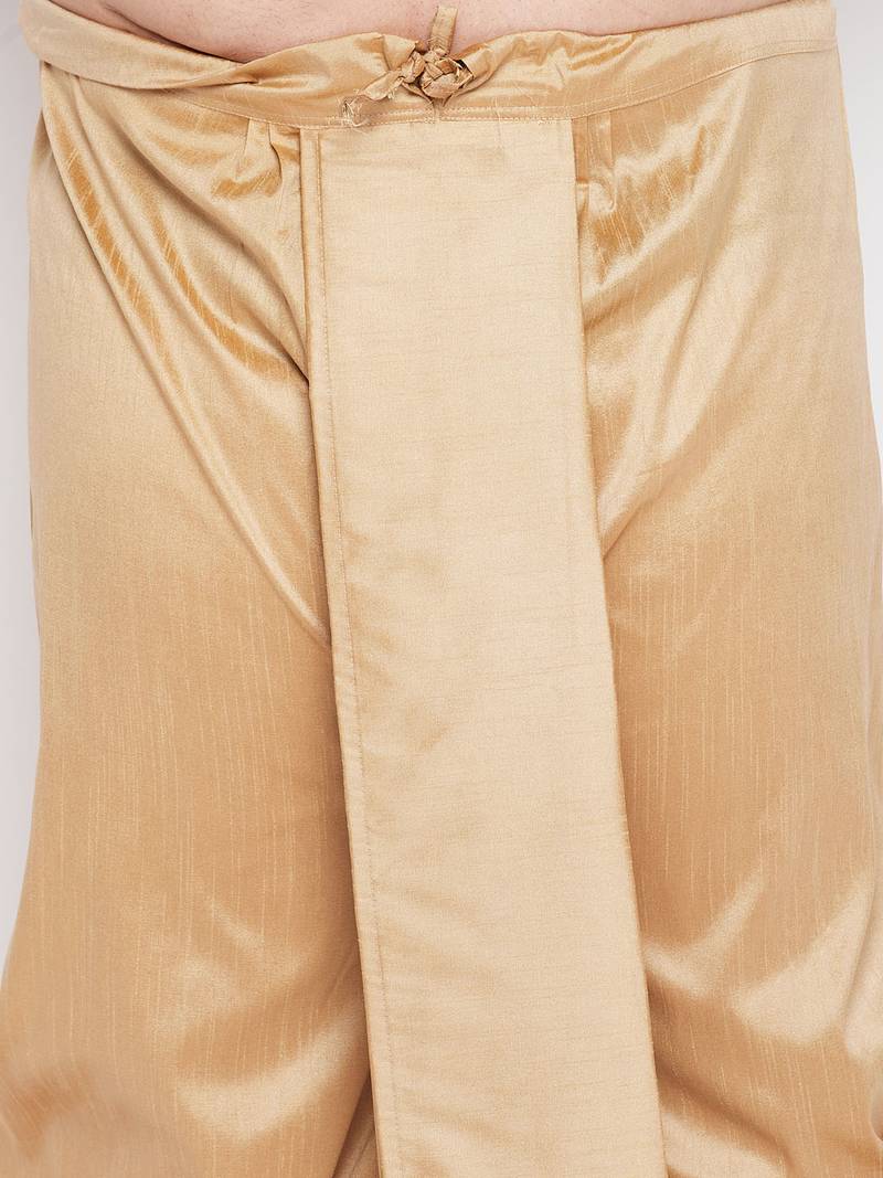 Men's aqua blue & rose gold silk blend kurta and dhoti set