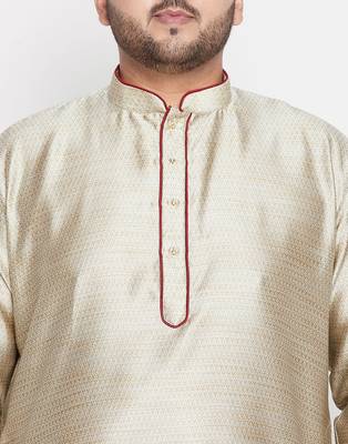 Men's beige & maroon silk blend kurta and dhoti set 4