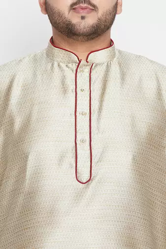 Men's beige & maroon silk blend kurta and dhoti set