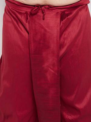 Men's beige & maroon silk blend kurta and dhoti set 5