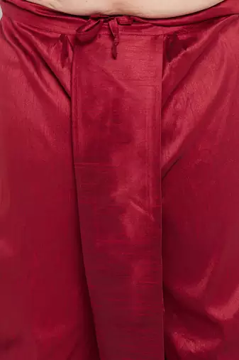 Men's beige & maroon silk blend kurta and dhoti set