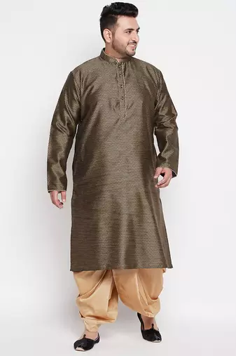Men's black & rose gold silk blend kurta and dhoti set