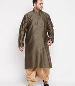 Men's black & rose gold silk blend kurta and dhoti set