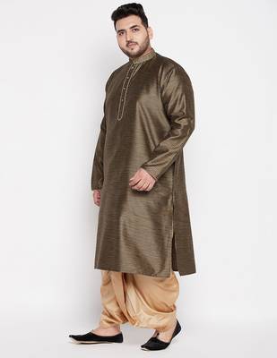 Men's black & rose gold silk blend kurta and dhoti set 2