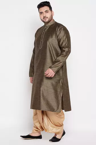 Men's black & rose gold silk blend kurta and dhoti set