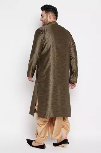Men's black & rose gold silk blend kurta and dhoti set