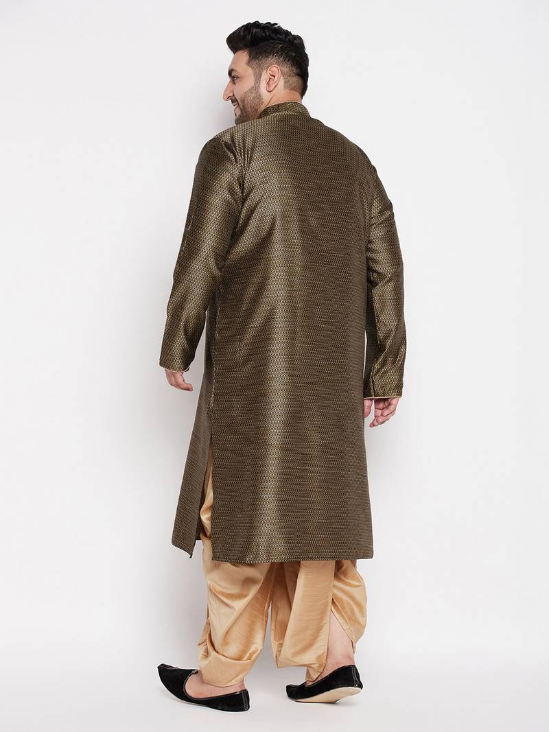 Men's black & rose gold silk blend kurta and dhoti set