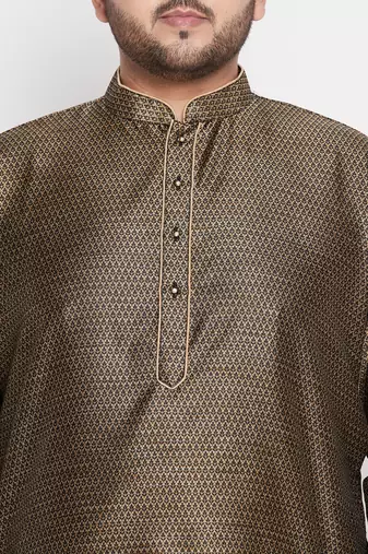 Men's black & rose gold silk blend kurta and dhoti set