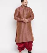 Men's maroon silk blend kurta and dhoti set