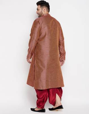 Men's maroon silk blend kurta and dhoti set 3
