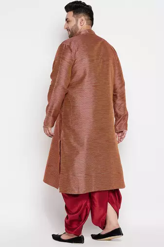 Men's maroon silk blend kurta and dhoti set