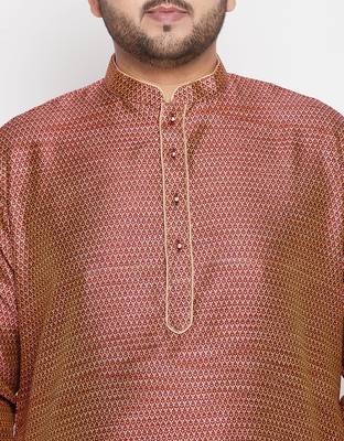 Men's maroon silk blend kurta and dhoti set 4