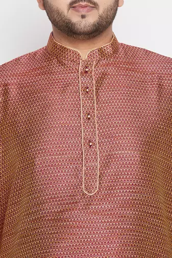 Men's maroon silk blend kurta and dhoti set