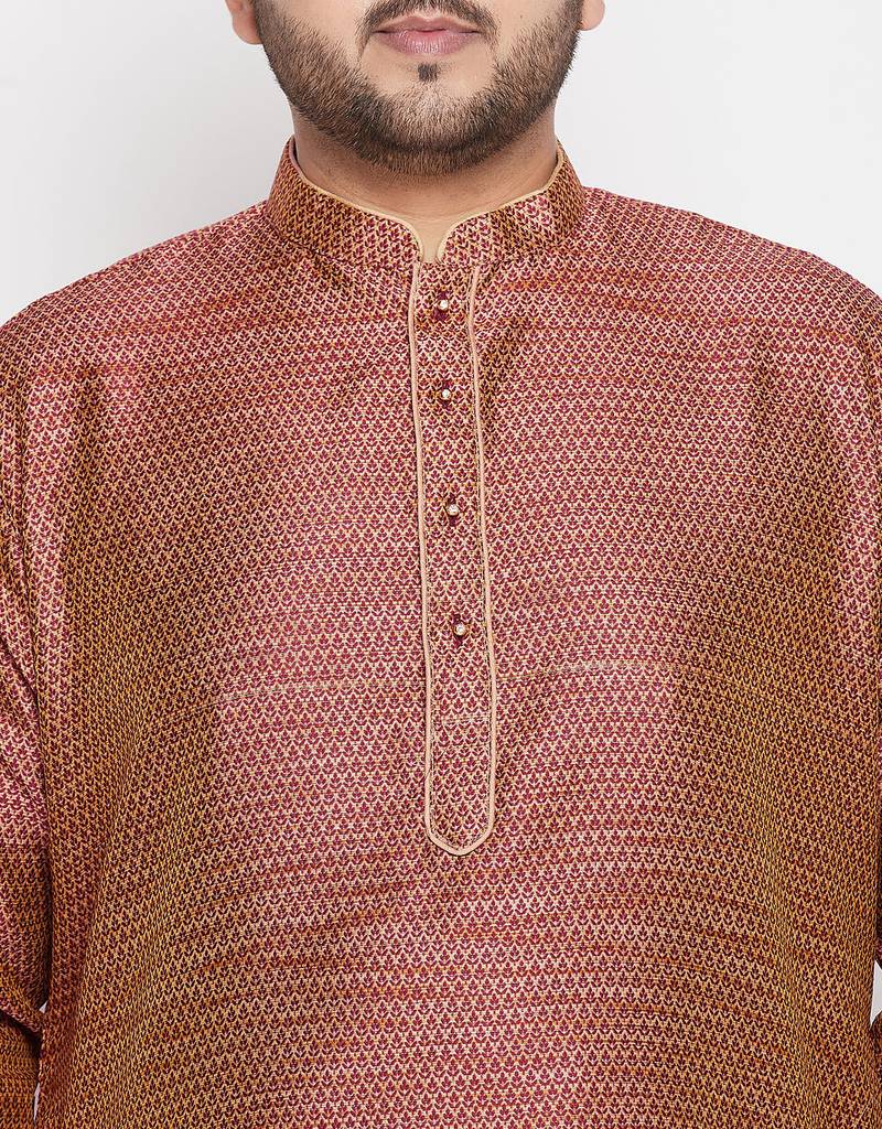 Men's maroon silk blend kurta and dhoti set