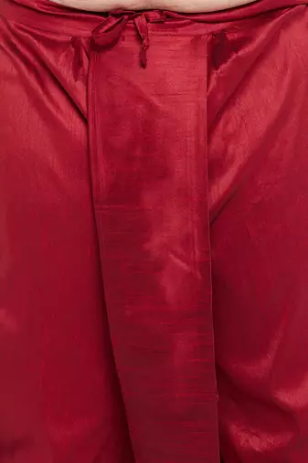 Men's maroon silk blend kurta and dhoti set