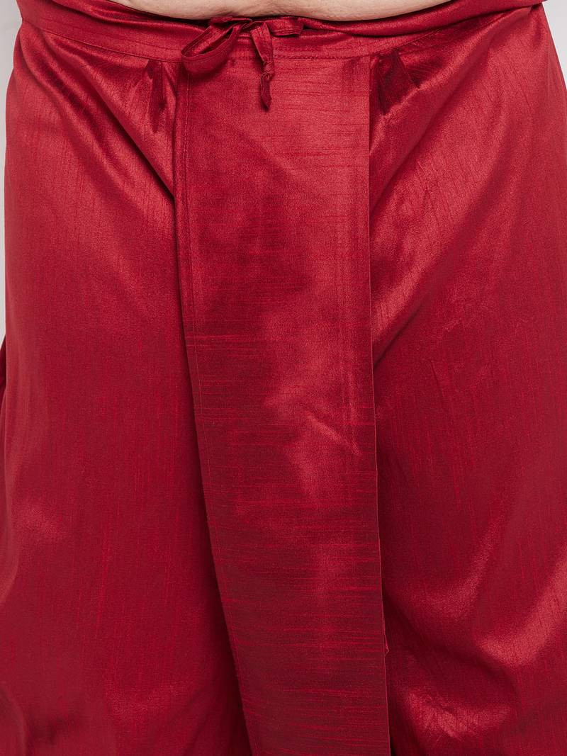 Men's maroon silk blend kurta and dhoti set