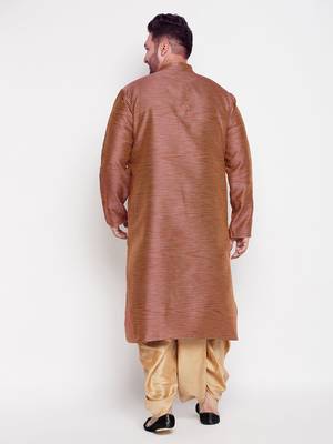 Men's maroon & rose gold silk blend kurta and dhoti set 3