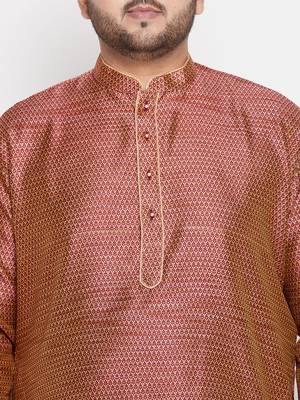 Men's maroon & rose gold silk blend kurta and dhoti set 4