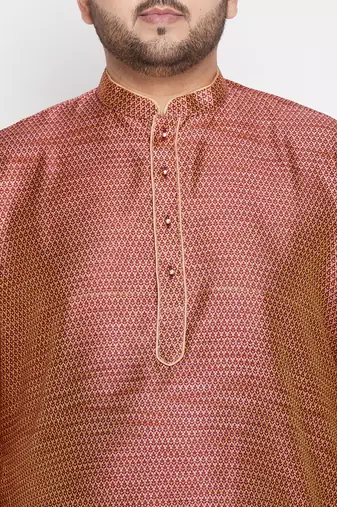 Men's maroon & rose gold silk blend kurta and dhoti set