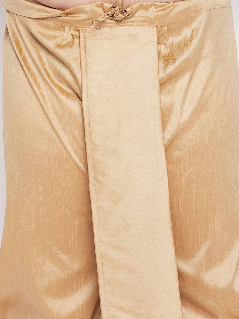 Men's maroon & rose gold silk blend kurta and dhoti set