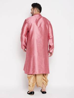 Men's pink & rose gold silk blend kurta and dhoti set 3