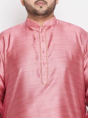 Men's pink & rose gold silk blend kurta and dhoti set 4