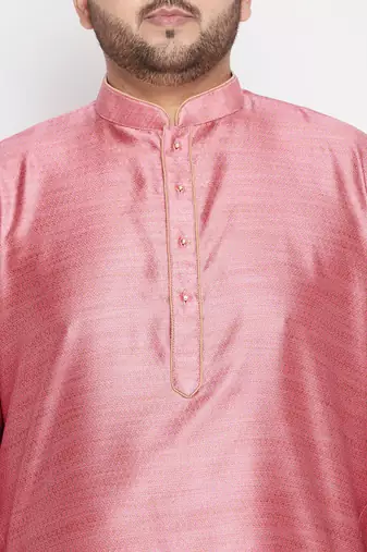 Men's pink & rose gold silk blend kurta and dhoti set