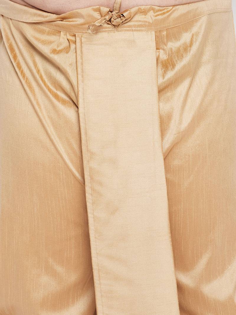 Men's pink & rose gold silk blend kurta and dhoti set