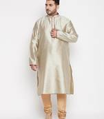 Men's beige and rose gold silk blend kurta pyjama set