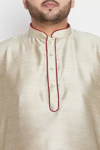 Men's beige and rose gold silk blend kurta pyjama set