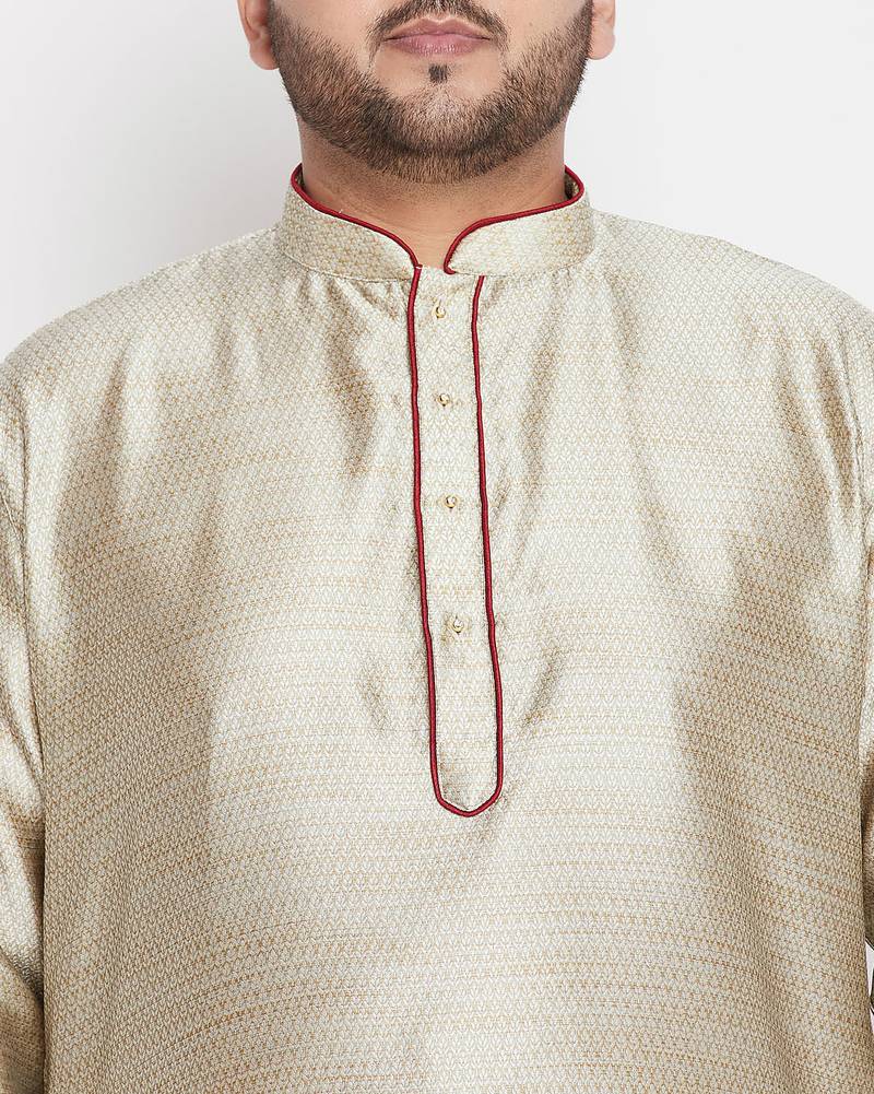 Men's beige and rose gold silk blend kurta pyjama set