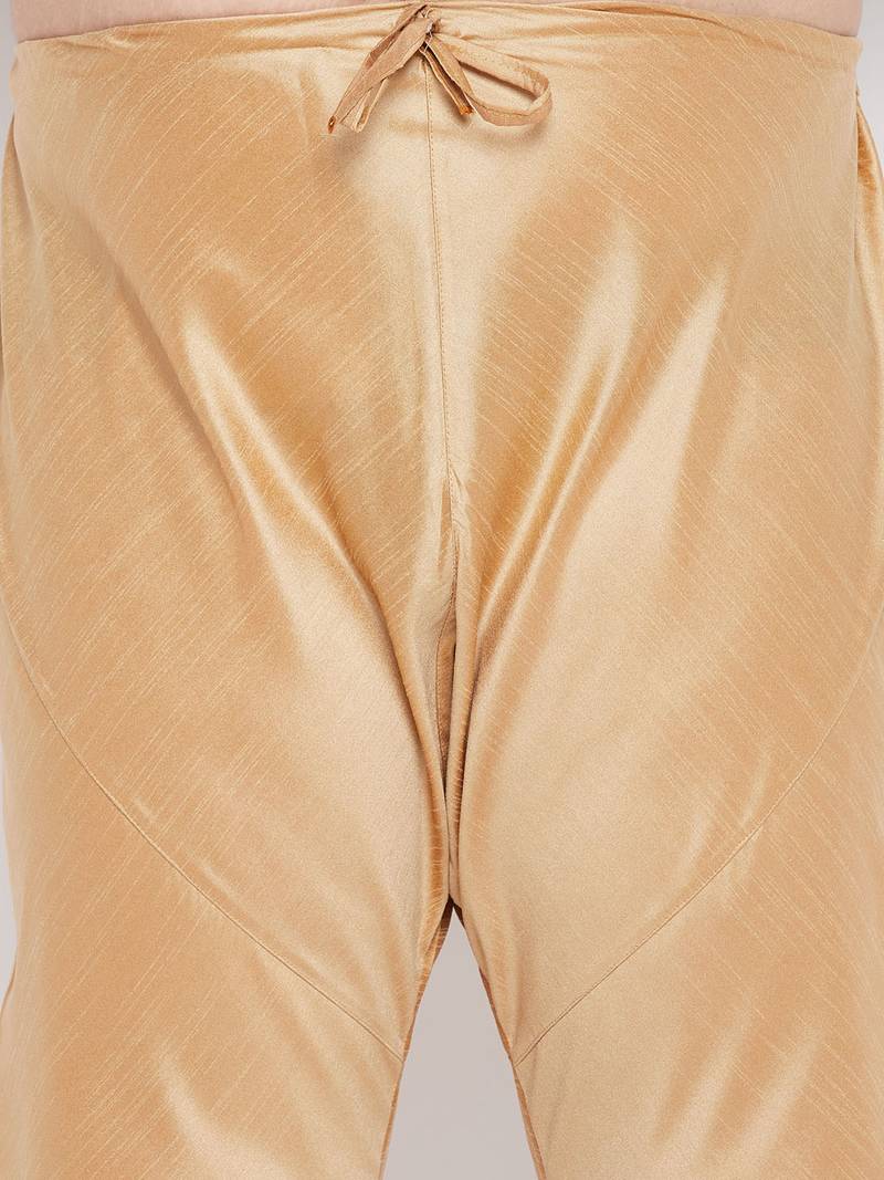 Men's beige and rose gold silk blend kurta pyjama set