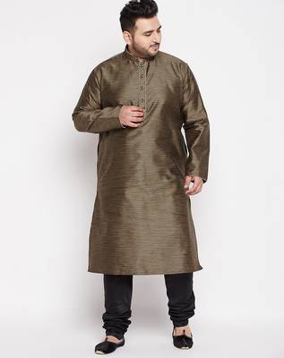 Men's black silk blend kurta pyjama set 1