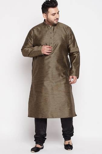 Men's black silk blend kurta pyjama set