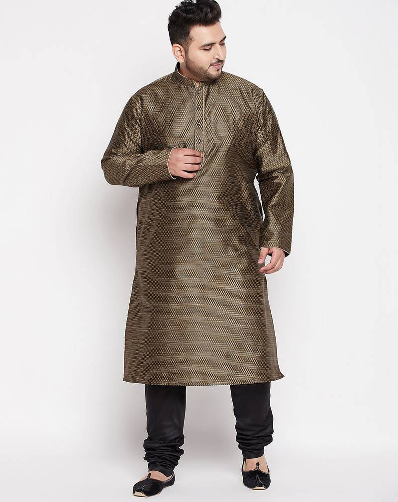 Men's black silk blend kurta pyjama set