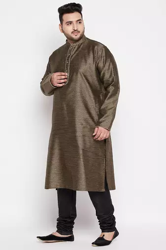 Men's black silk blend kurta pyjama set