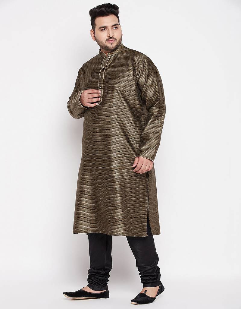 Men's black silk blend kurta pyjama set