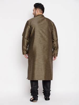 Men's black silk blend kurta pyjama set 3