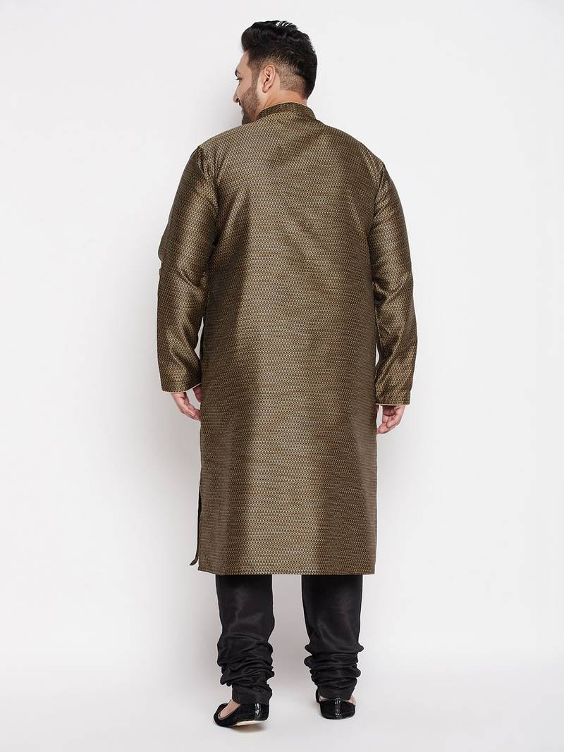 Men's black silk blend kurta pyjama set