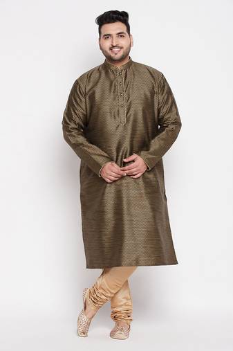 Men's black and rose gold silk blend kurta pyjama set