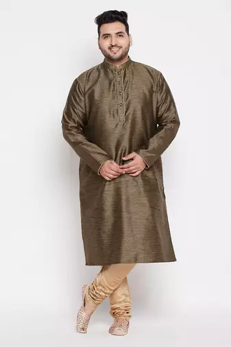 Men's black and rose gold silk blend kurta pyjama set