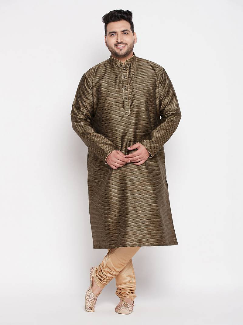 Men's black and rose gold silk blend kurta pyjama set