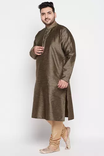 Men's black and rose gold silk blend kurta pyjama set