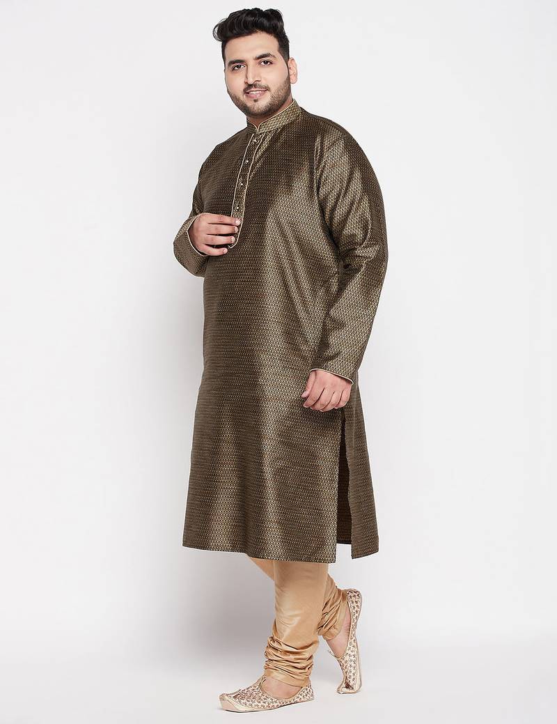 Men's black and rose gold silk blend kurta pyjama set