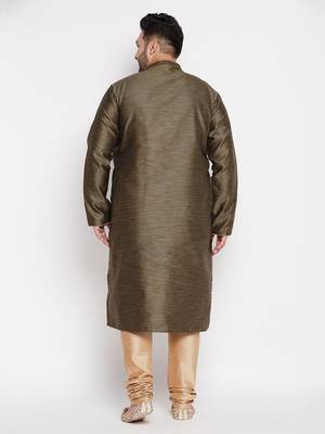 Men's black and rose gold silk blend kurta pyjama set 3