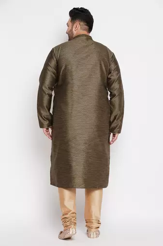 Men's black and rose gold silk blend kurta pyjama set