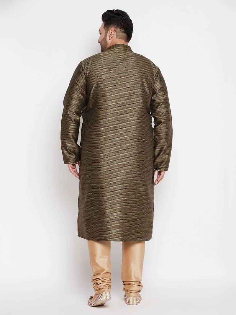 Men's black and rose gold silk blend kurta pyjama set